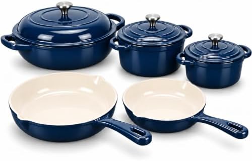 QuliMetal 5-Piece Navy Blue Enameled Cast Iron Cookware Set by QuliMetal