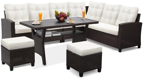 KROFEM 6 Piece Patio Furniture Set, Dining and Conversation Set by KROFEM