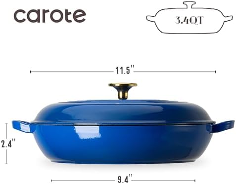 CAROTE 3.4QT Enamel Cast Iron Cookware, Skillet with Lid, Blue Dutch Oven - Image 2