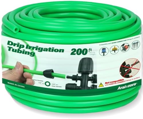 1/4in Drip Irrigation Tubing - 200ft Flexible Garden Hose for DIY Irrigation Systems, Hydroponics, Greenhouse & Outdoor Watering | Lightweight Misting Tubing, UV-Resistant (Green) by Araiozora