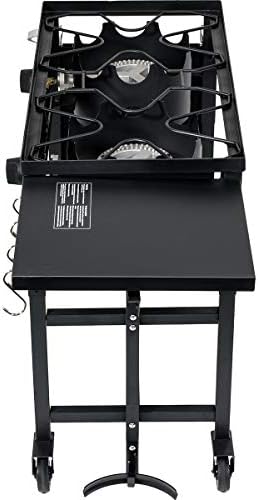 Barton Outdoor Camping Propane Double Burner Stove Cook Cooking Station Stand Picnic BBQ Grill 58,000 BTU, with 2 Side Shelves, Hose & Regulator Included for Backyard BBQ, Tailgating, Camping - Image 6