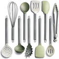 COOK WITH COLOR Silicone Cooking Utensils, Kitchen Utensil Set, Easy to Clean Silicone Kitchen Utensils, Cooking Utensils for Nonstick Cookware, Kitchen Gadgets Set, 10 Pieces, Green by CookwithColor