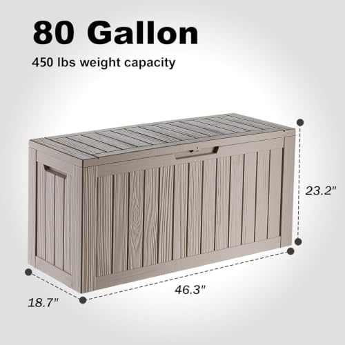 PatioZen 80 Gallon Outdoor Deck Box,Waterproof Resin Outdoor Storage Boxes, Outside Storage Lockable Container for Garden Tools,Indooor Cushions,Accessories (Grey) - Image 2