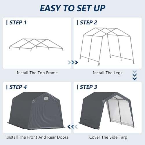 COVERONICS 8' x 14' Outdoor Portable Storage Shelter Shed, Grey - Image 4