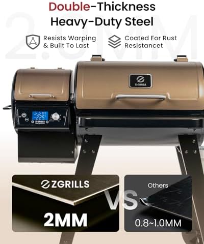 Z GRILLS ZPG-450A2 Wood Pellet Grill & Smoker, PID V3.0 Controller, 459 Sq in Cook Area, Foldable Shelf&Side Shelf, Meat Probe, Rain Cover, 8 in 1 BBQ Grill Outdoor Auto Temperature Control, Bronze - Image 4