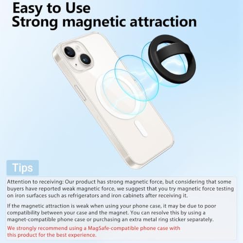 Magnetic Silicone Ring Grip Phone Holder, Rotating Finger Loop Ring Grip Holder, Soft and Portable, Strong Magnetic Attraction, Compatible with Magsafe Phone Case (Black) - Image 2