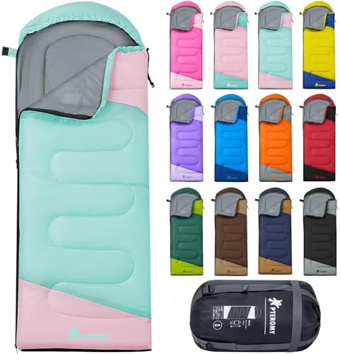 PTEROMY Sleeping Bags for Adults, Lightweight and Machine Washable, Water Resistant Backpacking Camping Sleeping Bag for Warm Cold Weather, Camping Essentials for Hiking Travel by PTEROMY