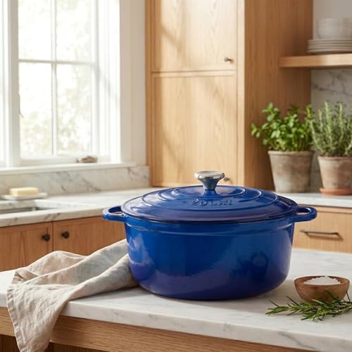 Zulay Kitchen 6.4QT Enameled Cast Iron Dutch Oven Pot with Lid, Heavy-Duty Soup Pot for Stews, Braising, Roasting & Sourdough Bread Baking, Oven Safe up to 500°F - Blue - Image 2