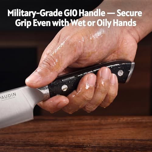 PAUDIN Chef Knife,8 Inch Professional Kitchen Knife Dishwasher Safe,Forged German Stainless Steel Sharp Cooking Knife,Ergonomic G10 Handle Full Tang Meal Prep Knives,Home Restaurant Gift for Men Women - Image 4