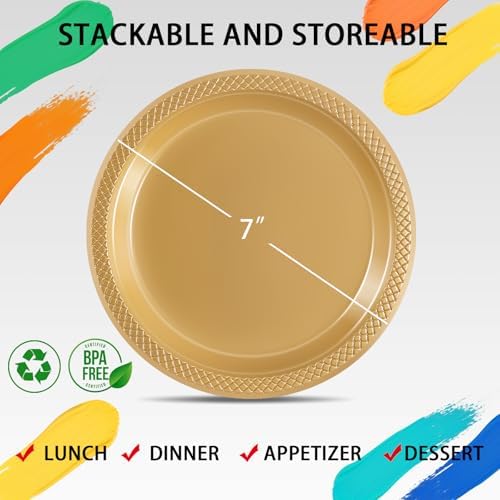 WELLIFE Gold Plastic Plates 7 Inch 50 Count - Image 5