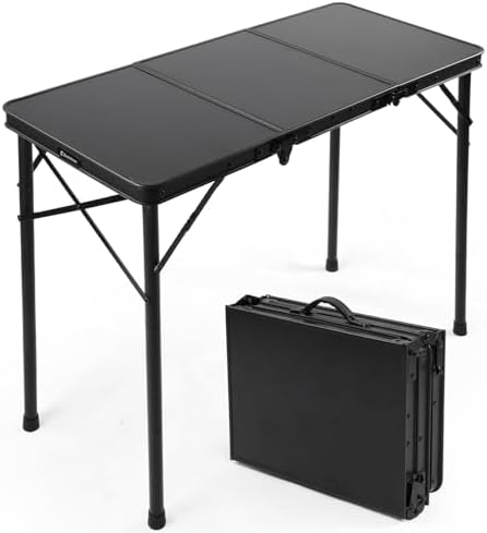 E EASTSTORM 3 Ft Small Folding Table, 3-Height Camping Table Foldable,Black by EEASTSTORM
