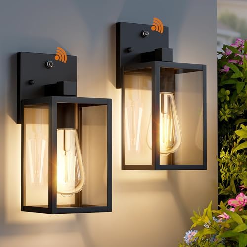 2 Pack Dusk to Dawn Exterior Lighting Fixtures Wall Mount, Sensor Outside Front Porch Lights for House, Outdoor Lantern Lamp, Waterproof Wall Sconce Lights, Black Coach Light for Garage Entryway by Unknown
