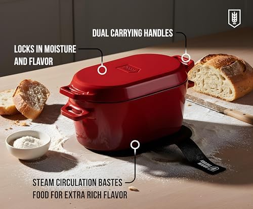 Kook Oval Dutch Oven, for Bread Baking, Sourdough Loaf Pan, Dual Handles, Enameled Cast Iron, with Sling, Dishwasher Safe, 3.4 Qt, Cherry Ombre - Image 4