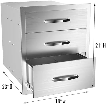 Outdoor Kitchen Drawers Stainless Steel, BBQ Drawer Inserts for Built-in Patio Grill Station, Triple Drawer, 18''W x 21''H x 23''D - Image 2