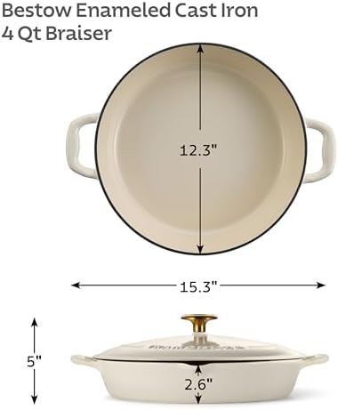 Tramontina Bestow Enameled Cast Iron 4-Qt Braiser Pan with Lid, Latte - Image 2