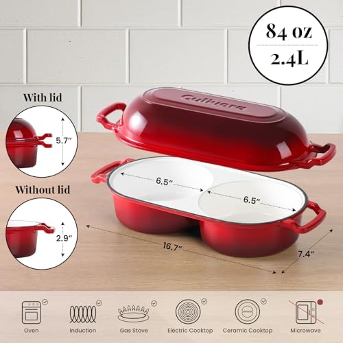 Cast Iron Bread Pan with Lid, Mini Enamel Sourdough Baking Dutch Oven Pot, Double Round Loaf Space for Homemade, Bread, Cake, Meatloaf, 16.5cm Diameter, 500°F Oven Safe, Non Stick, Red - Image 2