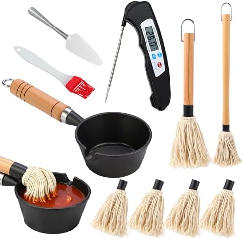12 Pcs BBQ Mop Brush and Cast Iron Sauce Pot Set for Grilling by Unknown