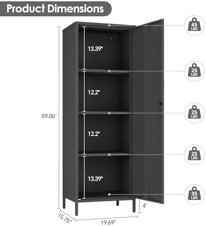 Metal Storage Cabinet Kitchen Pantry Cabinet for Bathroom Locking Storage Cabinet with Door and Removable Shelves (Black) - Image 3