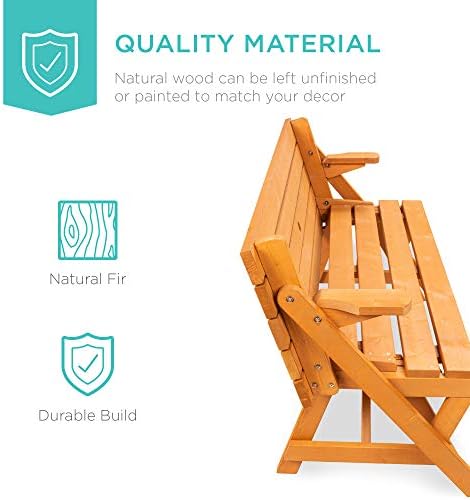 Best Choice Products 2-in-1 Transforming Interchangeable Outdoor Wooden Picnic Table Garden Bench for Backyard, Porch, Patio, Deck w/Umbrella Hole - Natural - Image 3