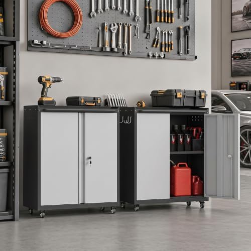 IRONFFICE Locking Storage Cabinet, Steel Garage Cabinet with Wheels, Utility Tool Cabinet for Garage, Home Office and Warehouse - Image 2