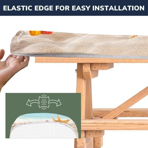 CAPSCEOLL Fitted Picnic Table Cover with Bench Covers 6ft - Sea Beach - Image 3