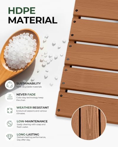 HDPE Outdoor Patio Dining Chairs with Wide Seat, Oversized, Teak - Image 5