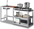 Stainless Steel Kitchen Prep Table with Sink, 3-Tier Multi-functional Washing Hand Basin Station, Utility Free-standing Work Table & Storage Shelves for Backyard BBQ, Garage, Garden by TOLBCLOH