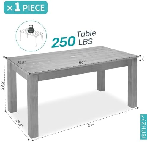 ZHUSI Patio Table, HIPS Outdoor Table with Umbrella Hole, Grey - Image 2