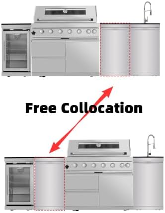 Outdoor Kitchen Island, 96 Inch 6 Burner Gas Grill Combination With Refrigerator and Sink, Outdoor Stainless Steel Barbecue Bar, Natural Gas Barbecue Grill 85000 BTU for Patios, Gardens, Parties - Image 3