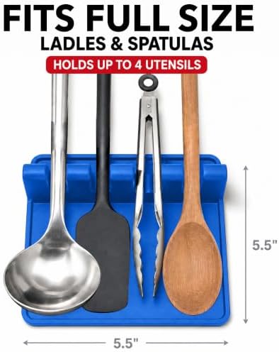 2 Pack Blue Silicone Spoon Rest for Stove Top Kitchen Spoon Holder Set - Image 2