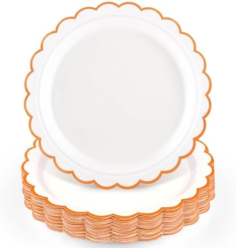 NatNarr 30Pcs Orange Paper Plates Scalloped Fall Dessert Cake Plate by NatNarr