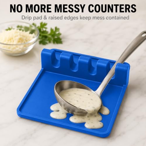 2 Pack Blue Silicone Spoon Rest for Stove Top Kitchen Spoon Holder Set - Image 3