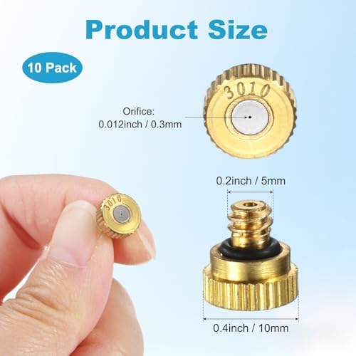 M METERXITY 10-Pack Brass Misting Nozzles, 0.012inch/0.3mm Orifice Heavy Duty 10/24 UNC Screw Thread Misting Nozzle Plug for Outdoor Spray Cooling System/Patio Mist System/Dust Control - Image 3