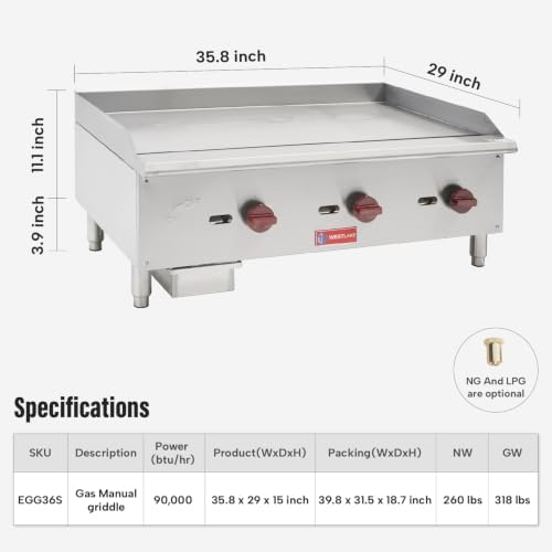 WESTLAKE 36"W Commercial Gas Griddle Countertop - Image 2