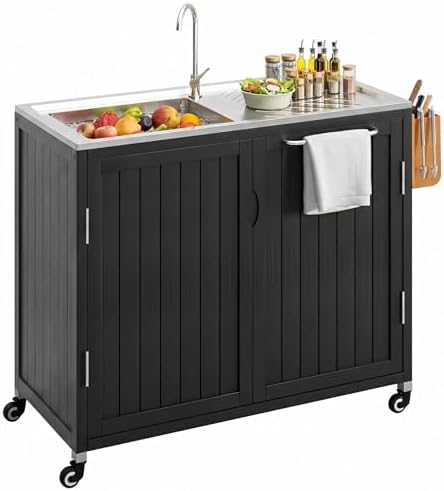 40-Inch Outdoor Grill Cart with Sink, BBQ Prep Station with Storage Cabinet by GirarvsFurniture