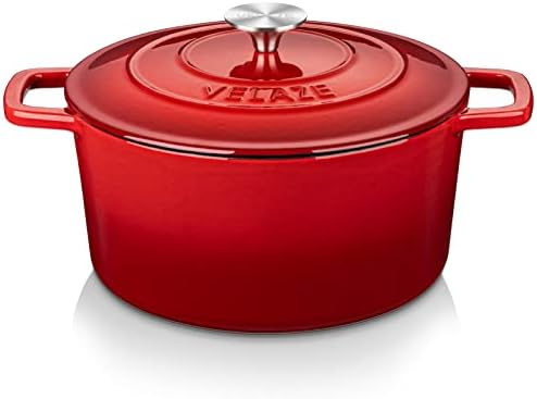 Velaze 6 QT Enameled Cast Iron Dutch Oven Pot with Lid, Red by Velaze