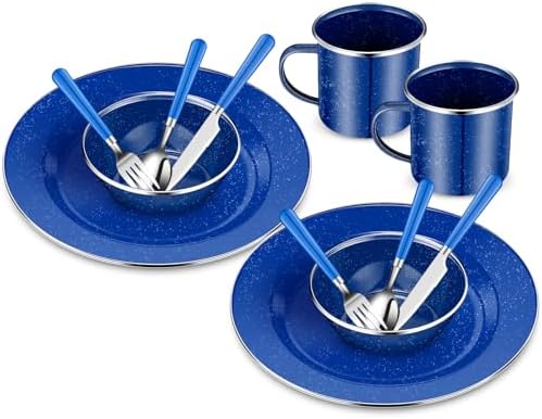 Nuogo 12 Pcs Enamel Camping Tableware Set Dinnerware Kit by Nuogo