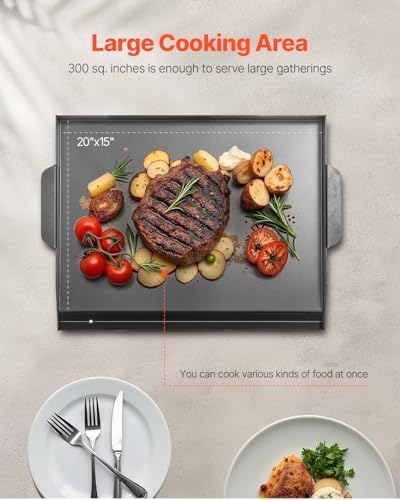 VEVOR Carbon Steel Griddle, 20x16 inch Universal Flat Top Rectangular Plate, Gas Grill Griddle for BBQ Grill, Teppanyaki, Portable Family Cookware, for Camping Tailgating Party - Image 4