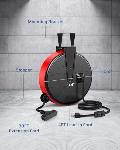 DEWENWILS Retractable Extension Cord Reel, Metal Reel with 30FT Power Cord - Image 4