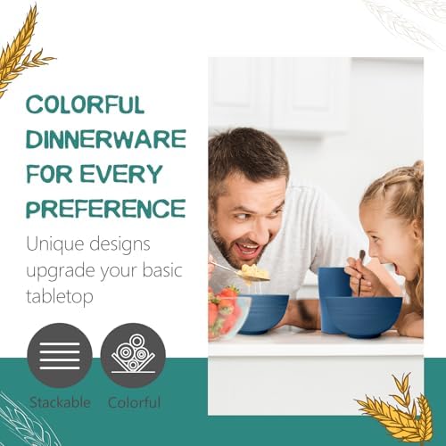 Teivio 24 Piece Plates and Bowls Sets for 6, Autumn Blue Dinnerware Sets - Image 3