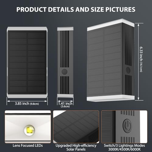 Solar Wall Light Outdoor,3000/4000/6000K 3 Modes Dusk to Dawn Lighting Wall Sconce IP67 Waterproof Up and Down Solar Lights Outdoor for House, Garage, Porch,Doorway (4 Pack) - Image 2