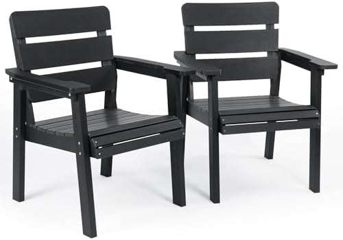 HIPS Patio Dining Chair, Outdoor Chair with Curved Backrest, Black by Kibaso