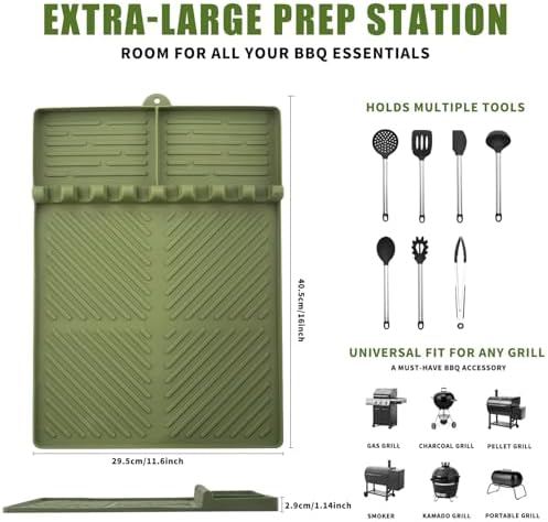 Silicone Griddle Tools Mat for Blackstone Weber, Extra Large 16" x 11.6" Spatula Mat with Drip Pad, Heat Resistant BBQ Accessories Organizer for Outdoor Grill Side Shelf, BBQ Gifts for Men - Image 4