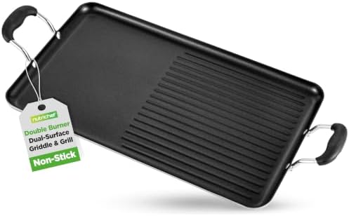 NutriChef 24" Stove Top Griddle Pan, Nonstick Double Burner Grill & Griddle Combo, Ridged & Flat Surfaces, Suitable for Frying & Searing, Cool-Touch Handles, Easy to Clean, Black by NutriChef%E2%84%A2Kitchen