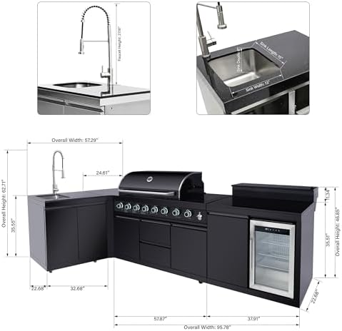 95.8'' Modular Outdoor Kitchen Island with Grill, 6+1 Burners, 95500 BTU - Image 2