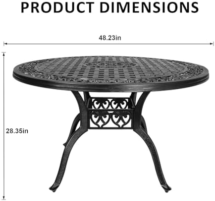 48.23" Patio Dinning Table, All-Weather Cast Aluminum Table with 2.36" Umbrella Hole, Patio Furniture, Outdoor Dining Table for Backyard and Poolside - Image 3