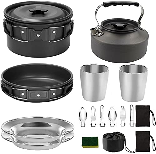Peidesi 15pcs Camping Cookware Mess Kit,Portable Non-Stick Aluminum Alloy Cookware,Kettle Pot Frying Pan Plates Forks Knives Spoons for Camping, Backpacking, Outdoor Cooking(Black) by Unknown