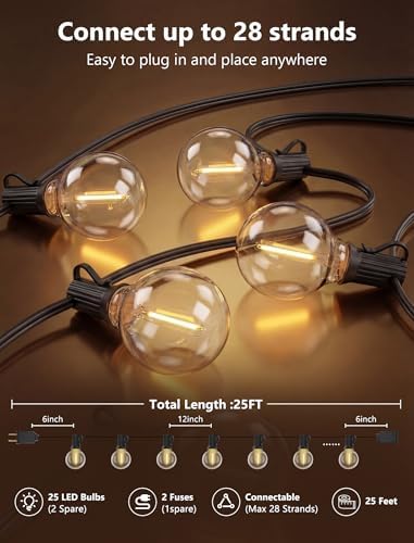 25Ft G40 LED Outdoor String Lights Waterproof with 27 Shatterproof Bulbs - Image 2