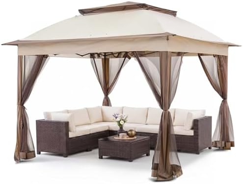 COOS BAY 11x11 Pop Up Gazebo with Netting, Canopy Tent, Beige by COOSBAY