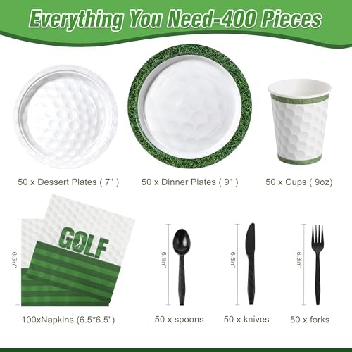 400 Pcs Disposable Golf Party Tableware Set for 50 Guests - Image 2